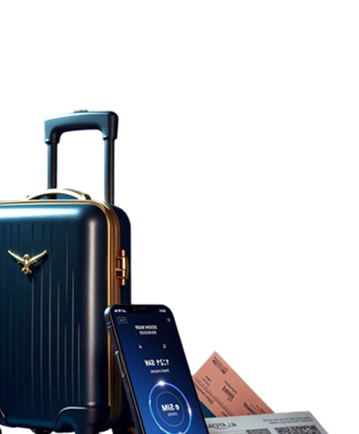 Packed suitcase with boarding pass and phone